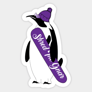 Shred The Gnar Penguin Snowboarder Sticker